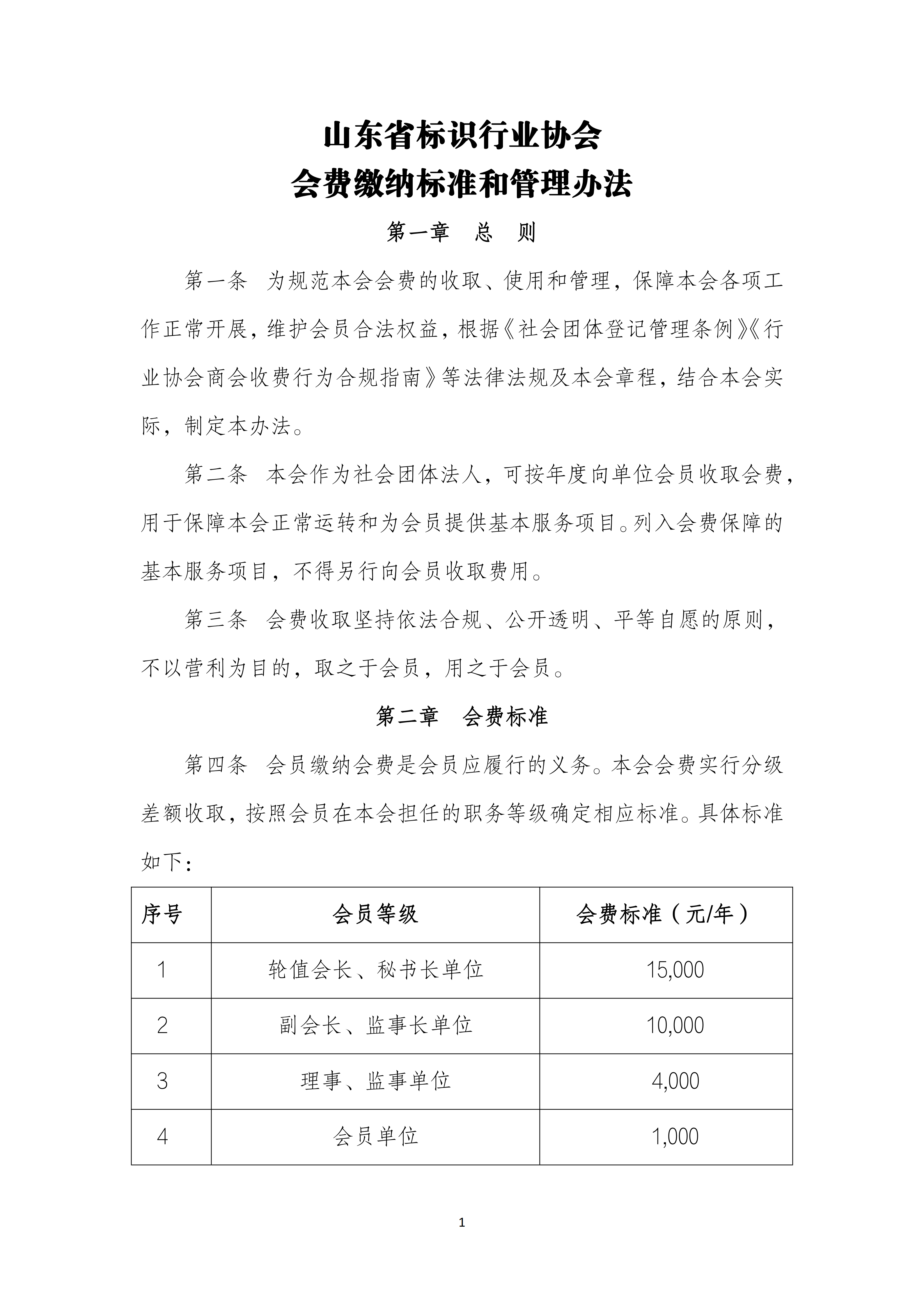 山东省标识行业协会会费缴纳标准和管理办法